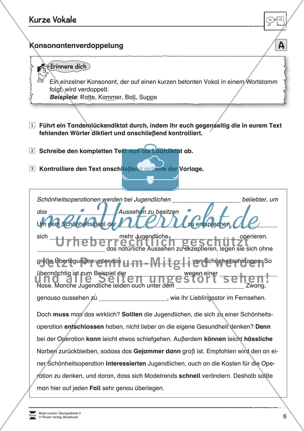 Übungsdiktate: Kurze Vokale Preview 1