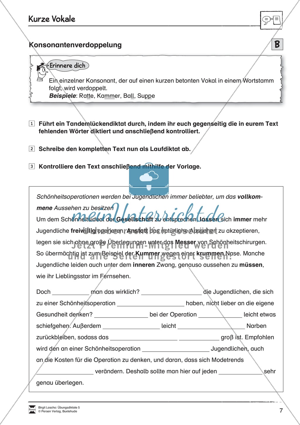 Übungsdiktate: Kurze Vokale Preview 2