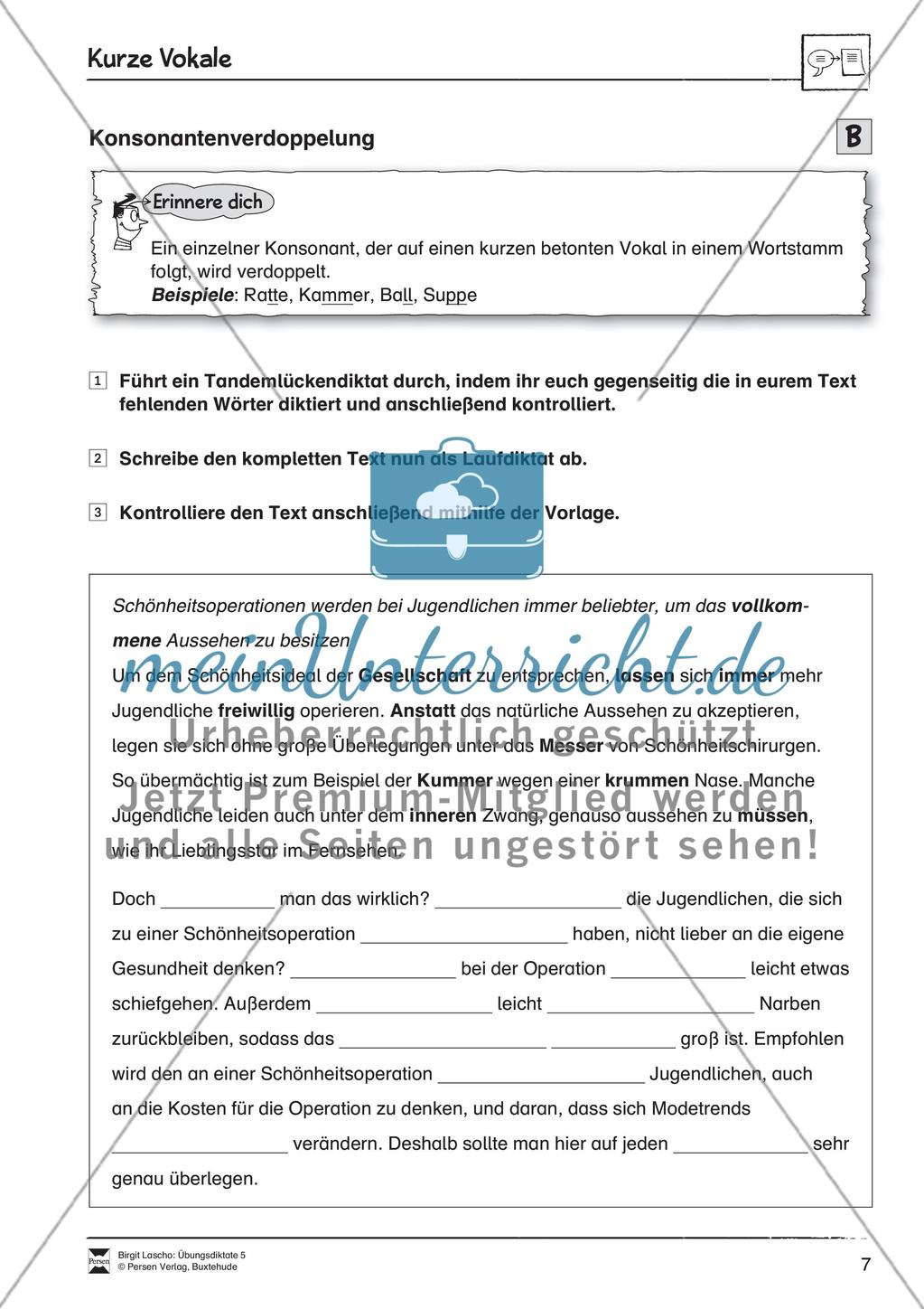 Übungsdiktate: Kurze Vokale Preview 2