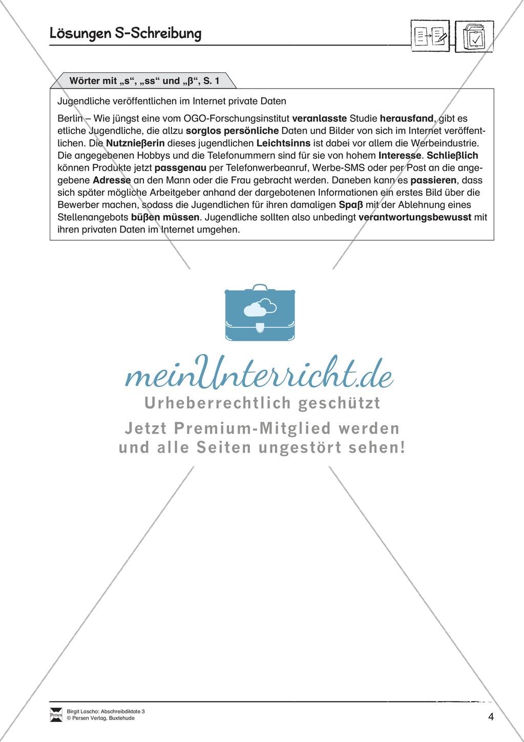 Abschreibdiktate: S-Schreibung Preview 4