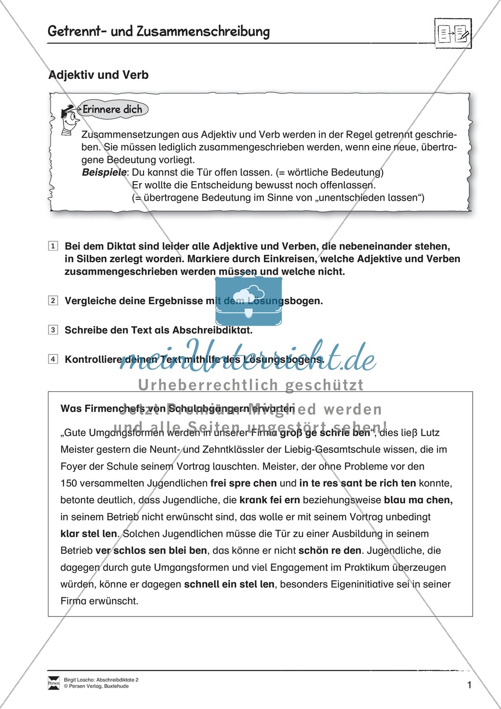 Abschreibdiktate: Getrennt- und Zusammenschreibung Preview 1