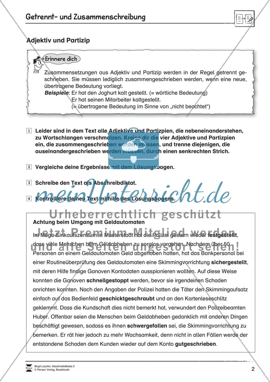 Abschreibdiktat: Getrennt und Zusammenschreibung von Adjektiv + Partizip Preview 1