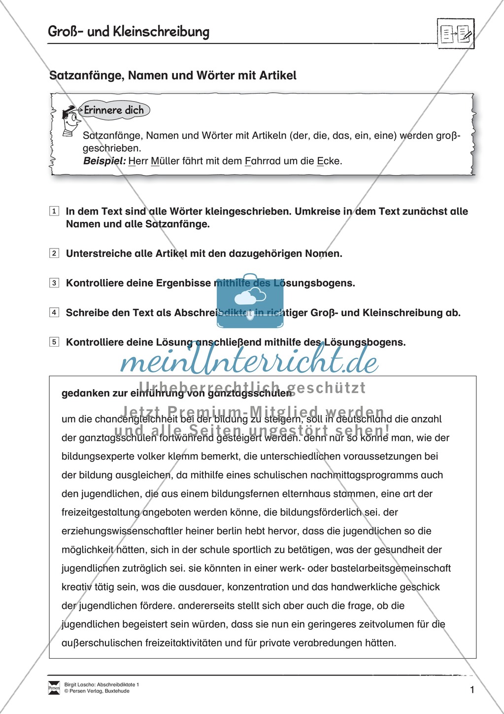 Abschreibdiktate: Satzanfänge + Nomen und Wörter mit Artikel Preview 1