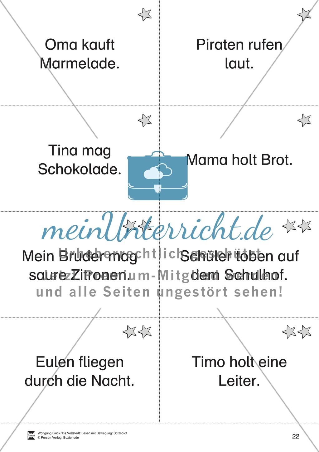 Satzkarten für das Lese-Bewegungsspiel