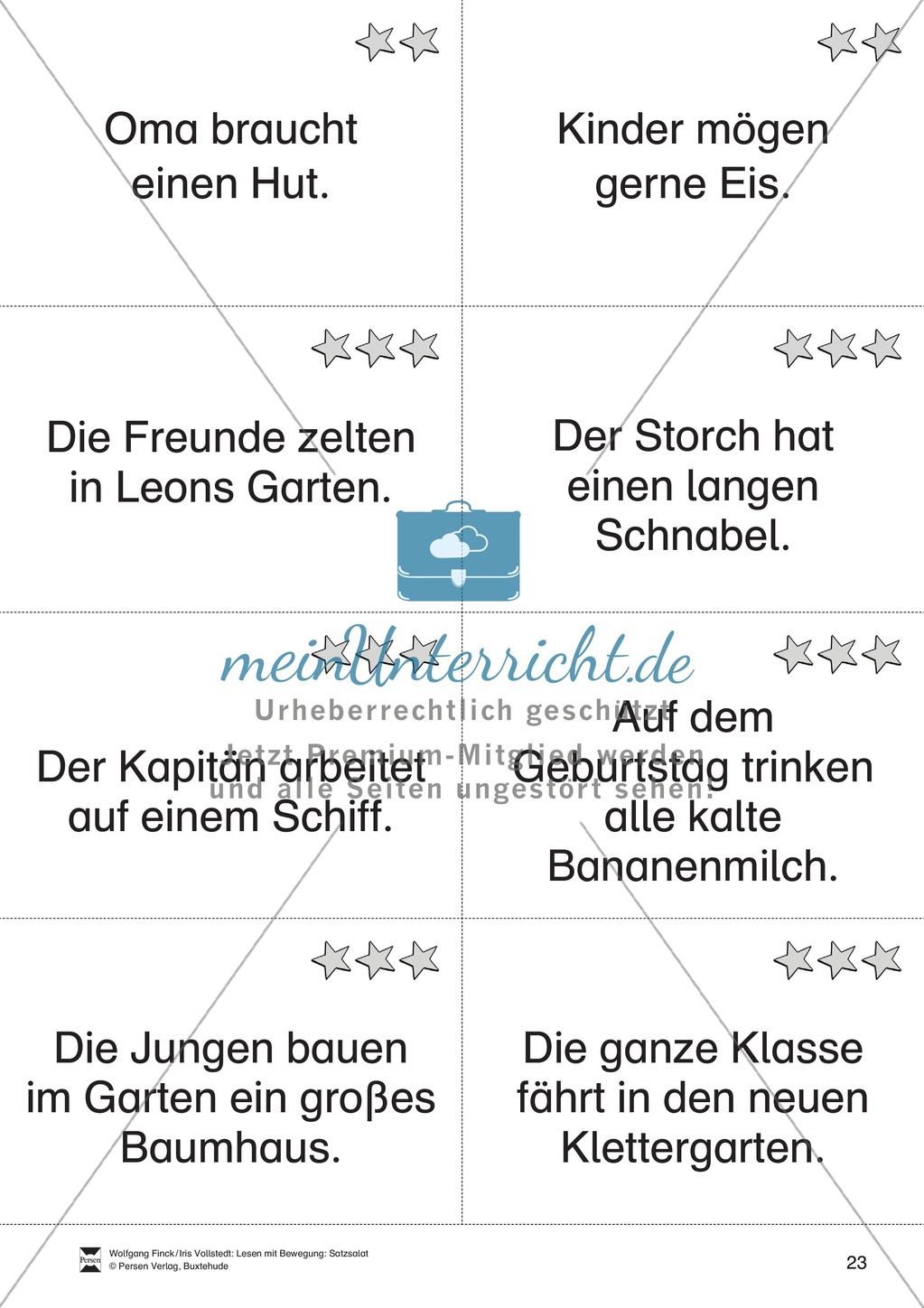 Satzkarten für das Lese-Bewegungsspiel