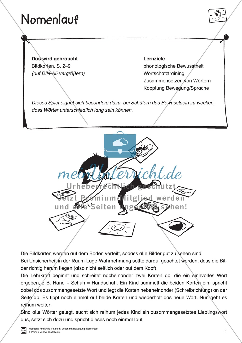 Nomenlauf: Spiel: phonologisches Bewusstsein, Zusammensetzen von Wörtern, Kopplung Bewegung/Sprache Preview 1