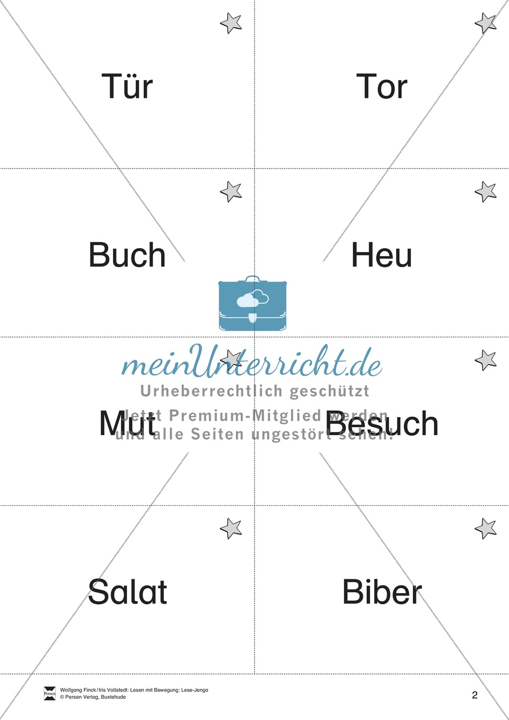 Lese-Spiel: Lese-Jenga: Lesen auf Wortebene, Wortdurchgliederung Preview 2