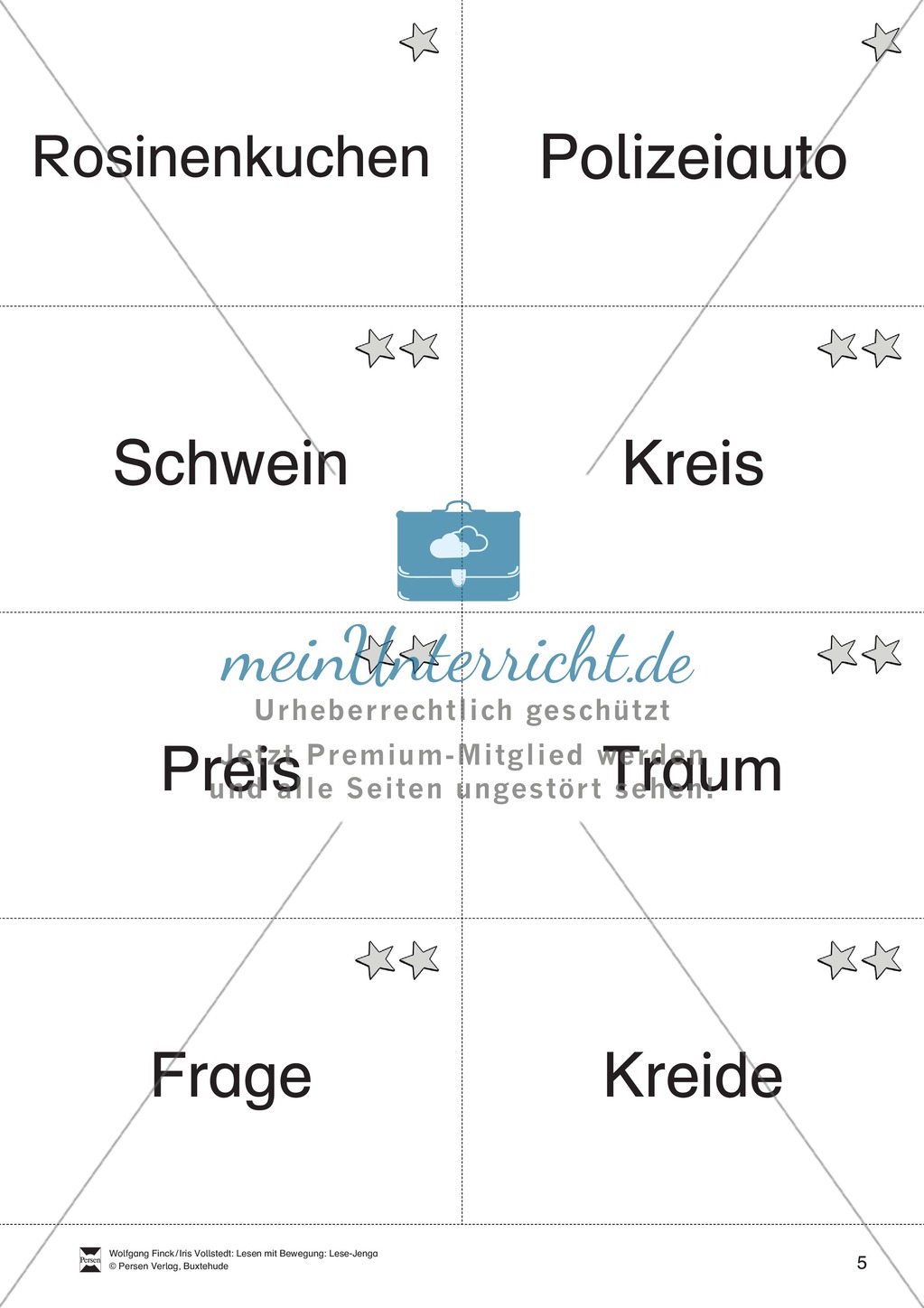 Lese-Spiel: Lese-Jenga: Lesen auf Wortebene, Wortdurchgliederung Preview 5