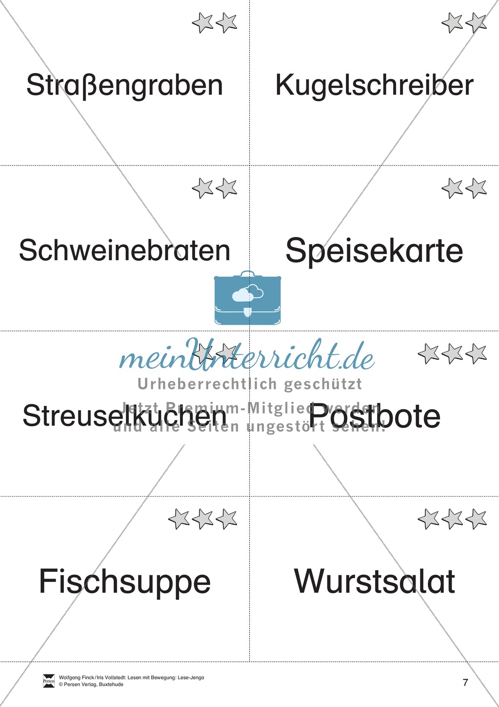 Lese-Spiel: Lese-Jenga: Lesen auf Wortebene, Wortdurchgliederung Preview 7
