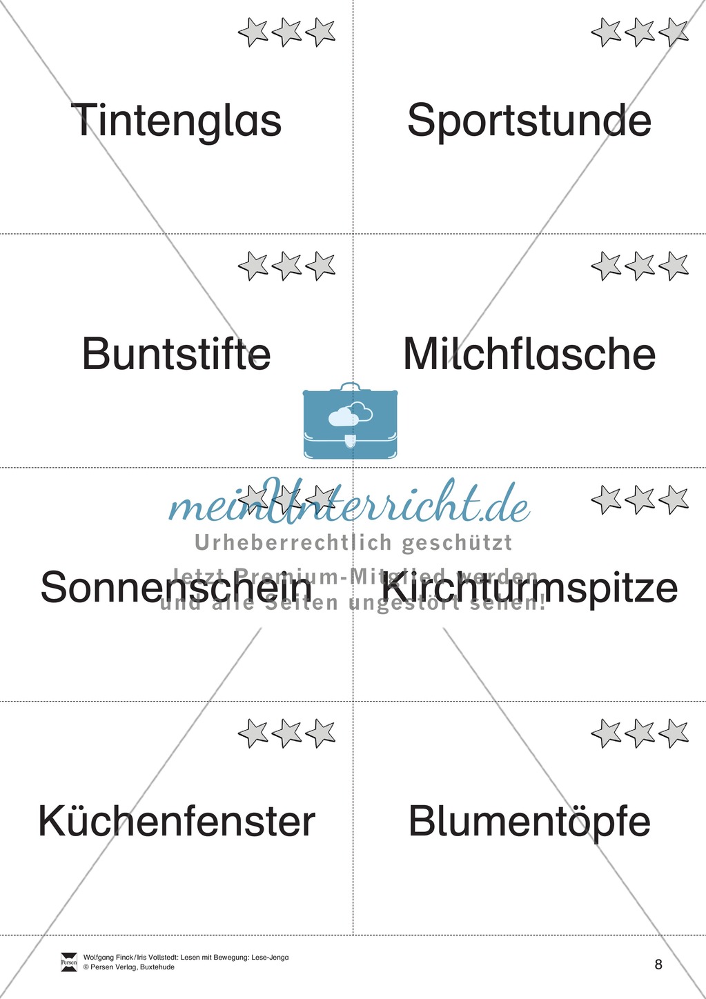 Lese-Spiel: Lese-Jenga: Lesen auf Wortebene, Wortdurchgliederung Preview 8