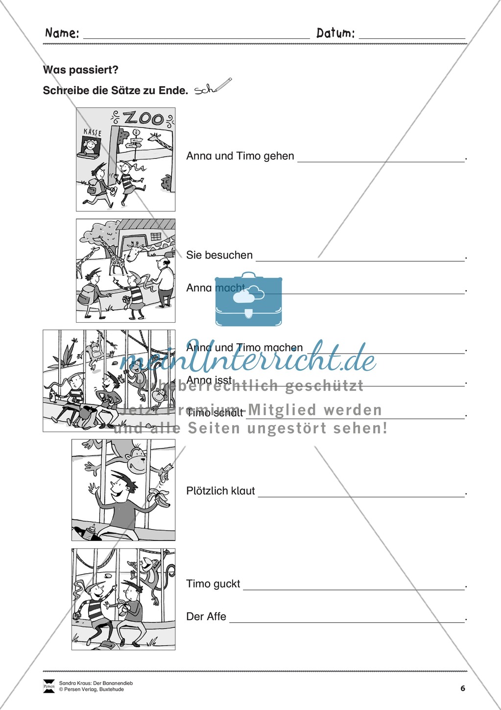 Bildergeschichte: Der Bananendieb - Wortschatz + Schreibkompetenz Preview 6