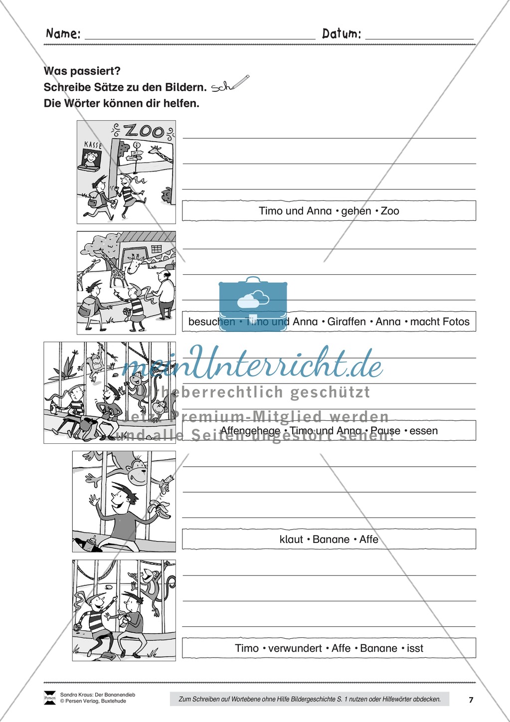 Bildergeschichte: Der Bananendieb - Wortschatz + Schreibkompetenz Preview 7