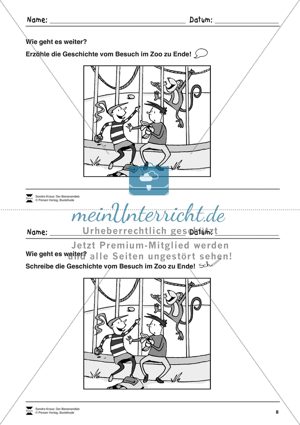 Bildergeschichte: Der Bananendieb - Wortschatz + Schreibkompetenz Preview 8
