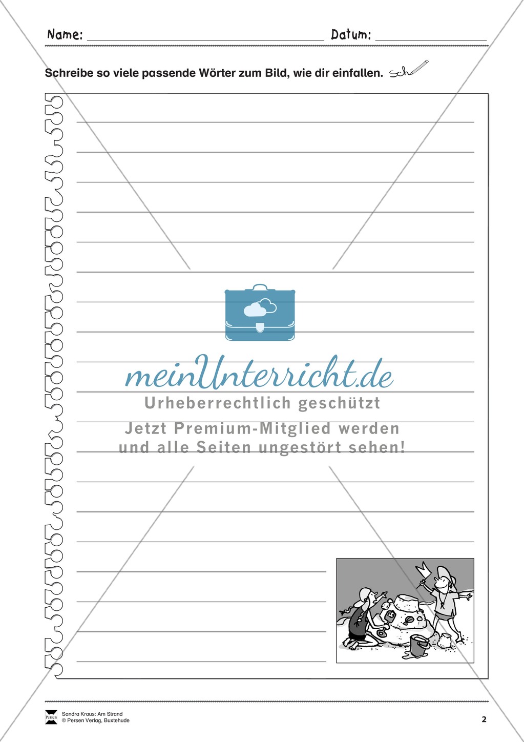 Wimmelbild: Am Strand - Informationen entnehmen + Schreibkompetenz Preview 2