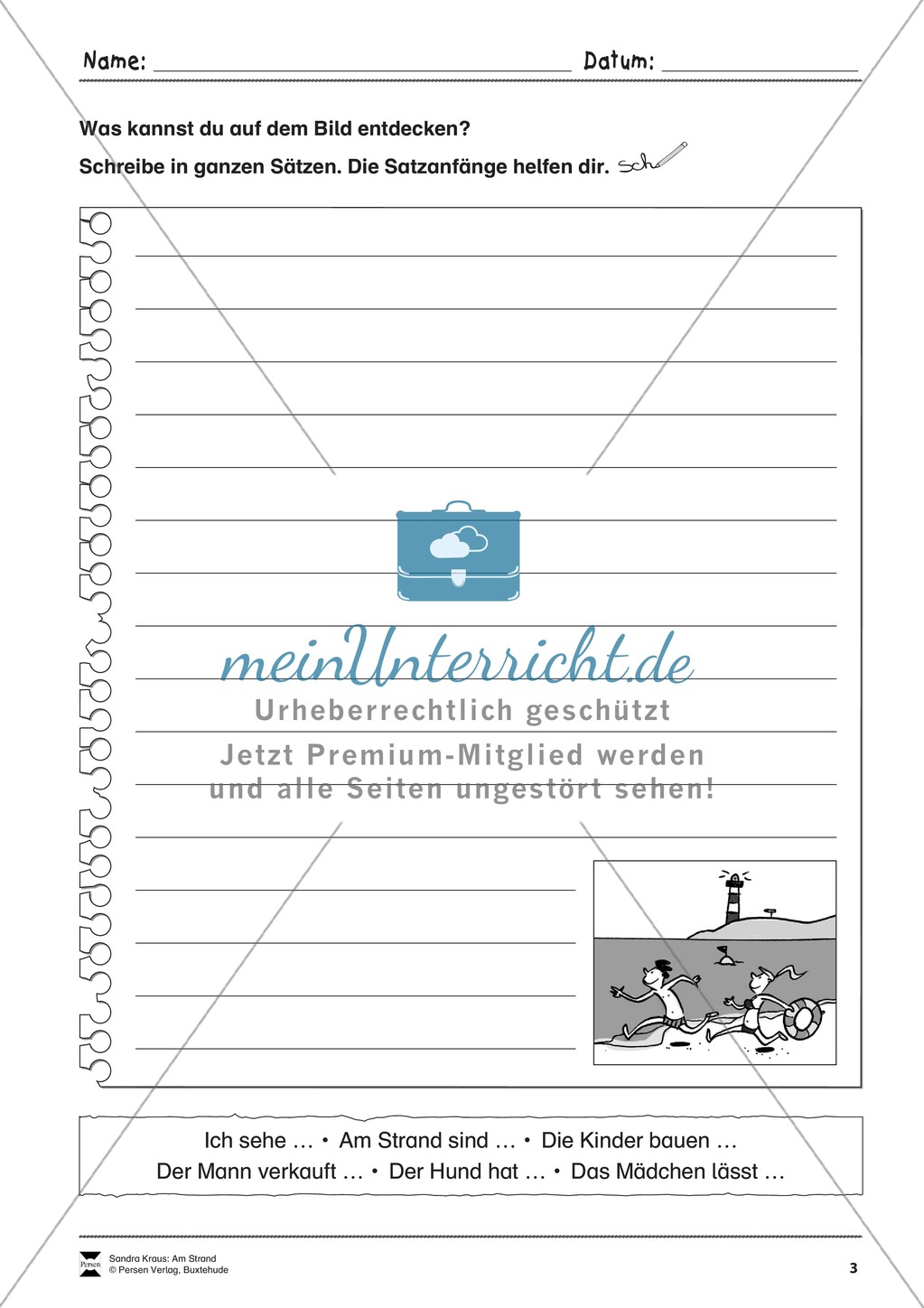 Wimmelbild: Am Strand - Informationen entnehmen + Schreibkompetenz Preview 3