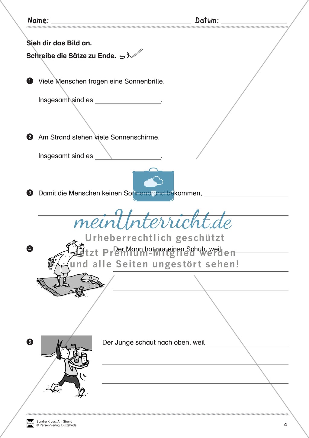 Wimmelbild: Am Strand - Informationen entnehmen + Schreibkompetenz Preview 4