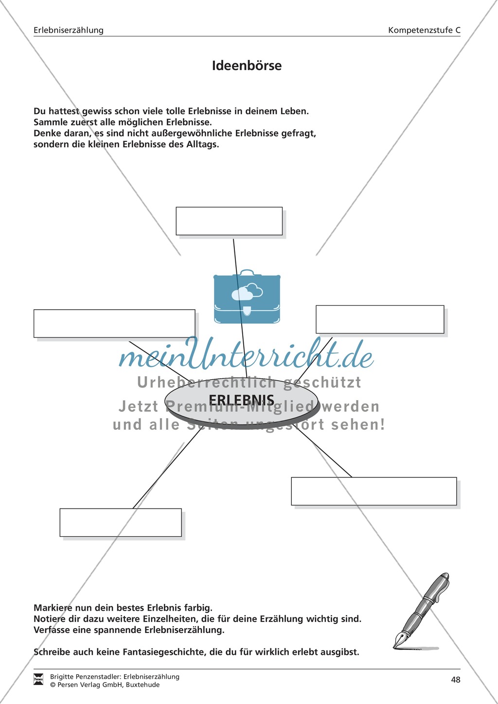 Eine Ideenbörse als Grundlage für eine Erlebniserzählung nutzen: Kompetenzstufe C Preview 1