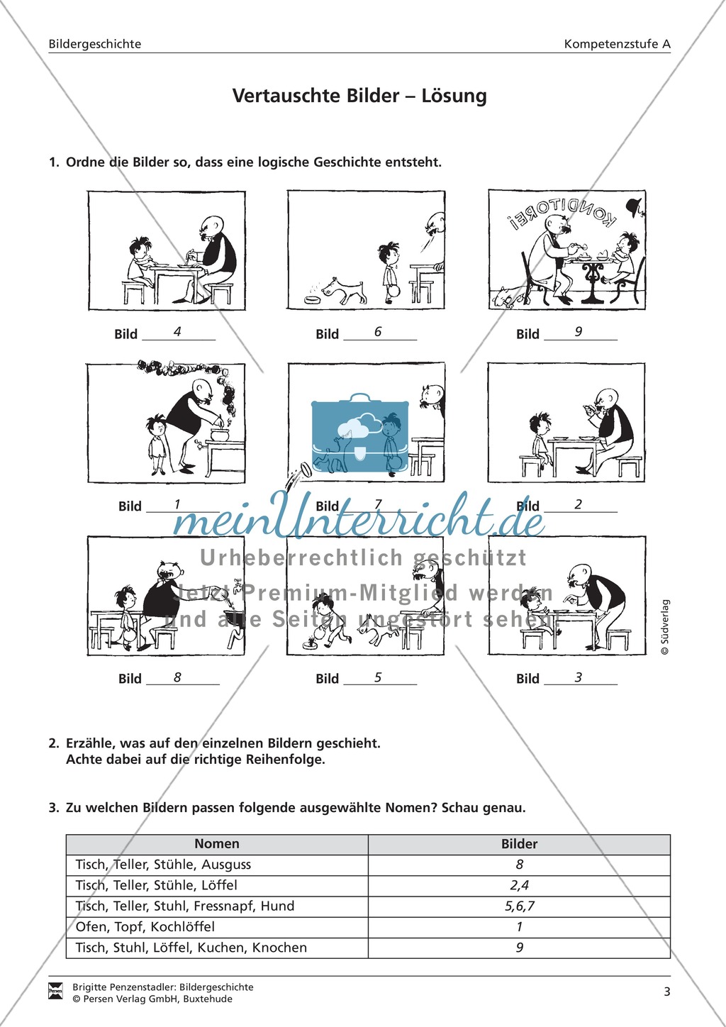 Eine Papa Moll-Bildergeschichte ordnen und passende Nomen zuordnen: Kompetenzstufe A Preview 2