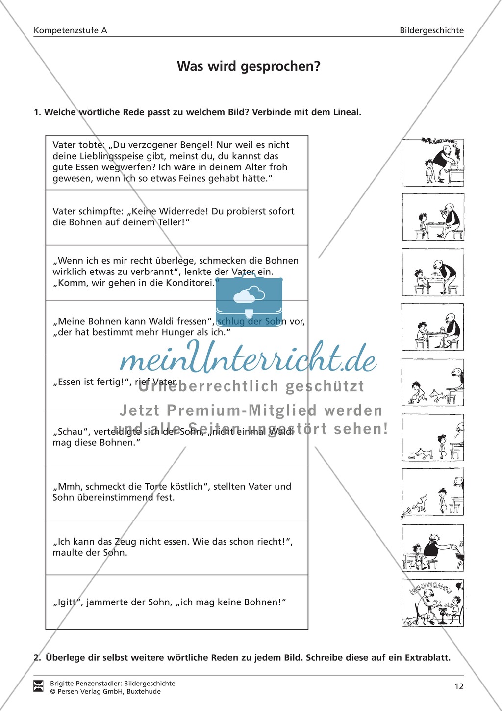 Einer Papa Moll-Bildergeschichte wörtliche Rede zuordnen: Kompetenzstufe A Preview 1