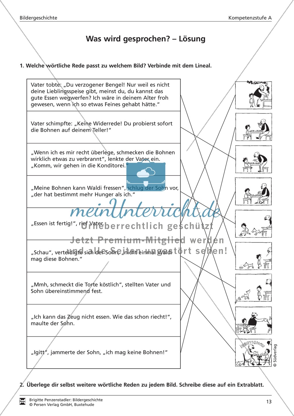 Einer Papa Moll-Bildergeschichte wörtliche Rede zuordnen: Kompetenzstufe A Preview 2