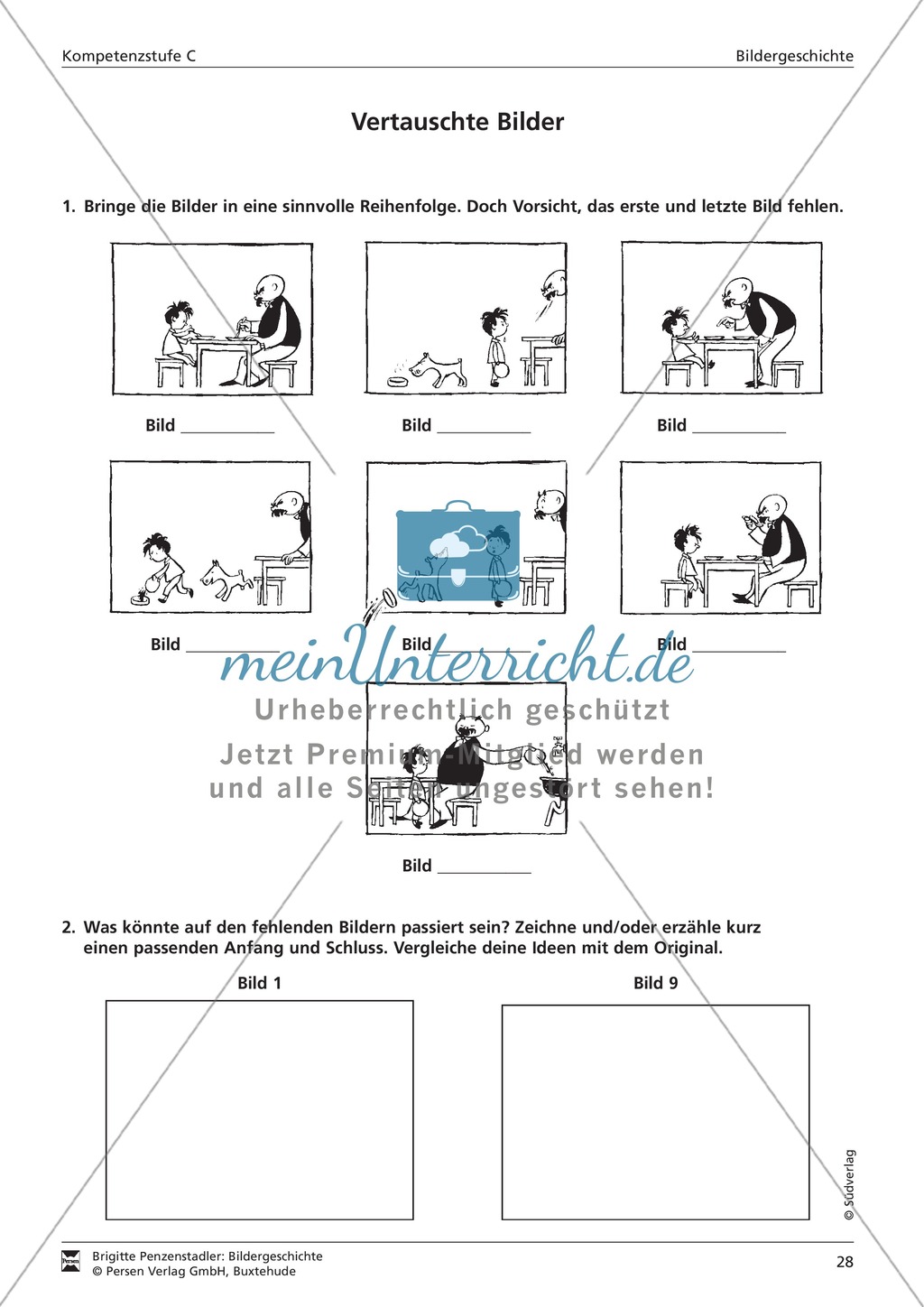 Eine Papa Moll-Bildergeschichte ordnen und fehlende Bilder ergänzen: Kompetenzstufe C Preview 1
