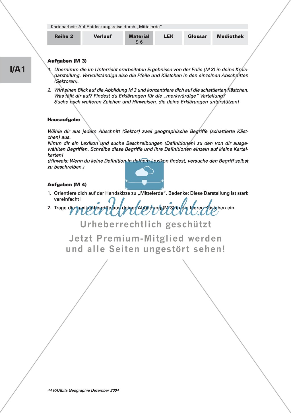 Kartenarbeit anhand der fiktiven Karte