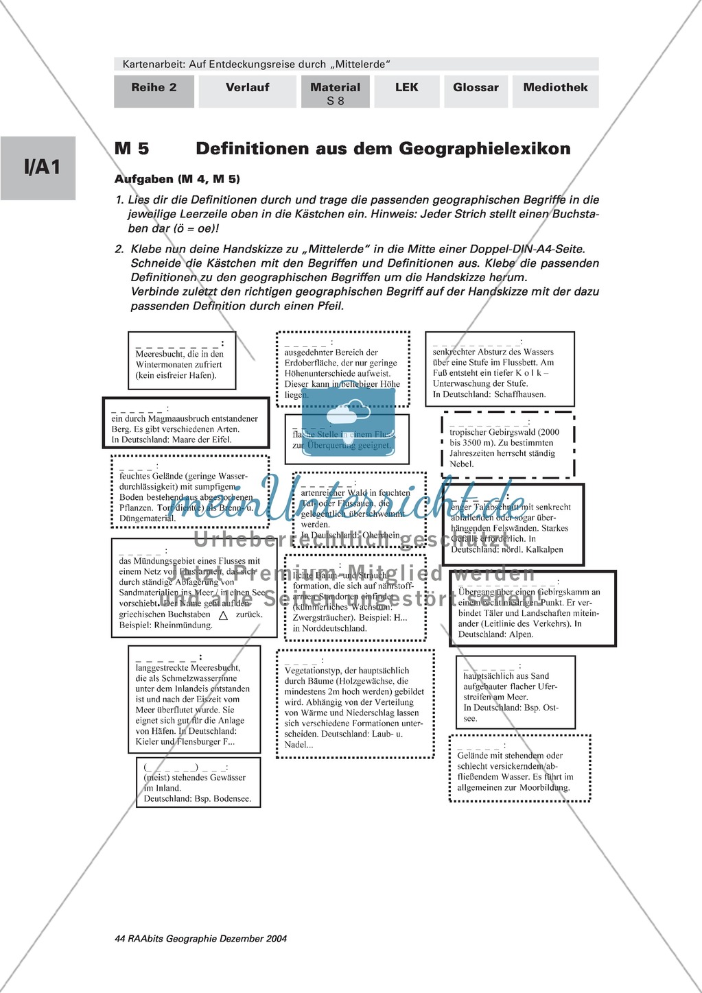 Kartenarbeit anhand der fiktiven Karte