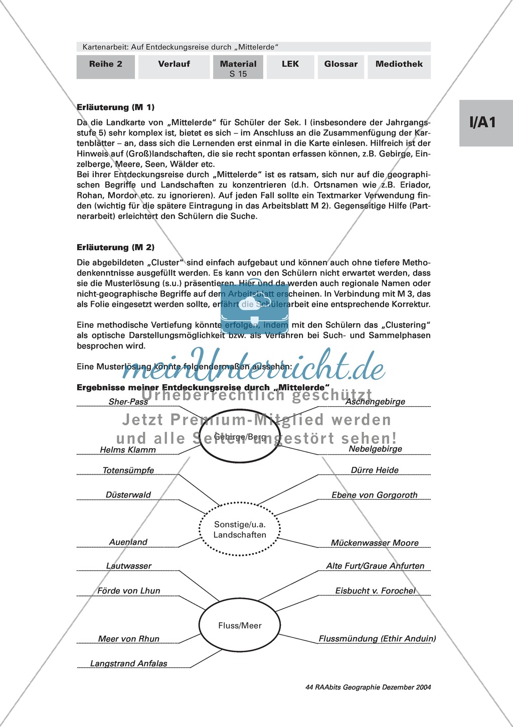 Kartenarbeit anhand der fiktiven Karte