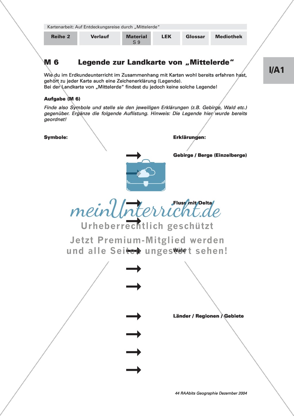 Kartenarbeit anhand der fiktiven Karte