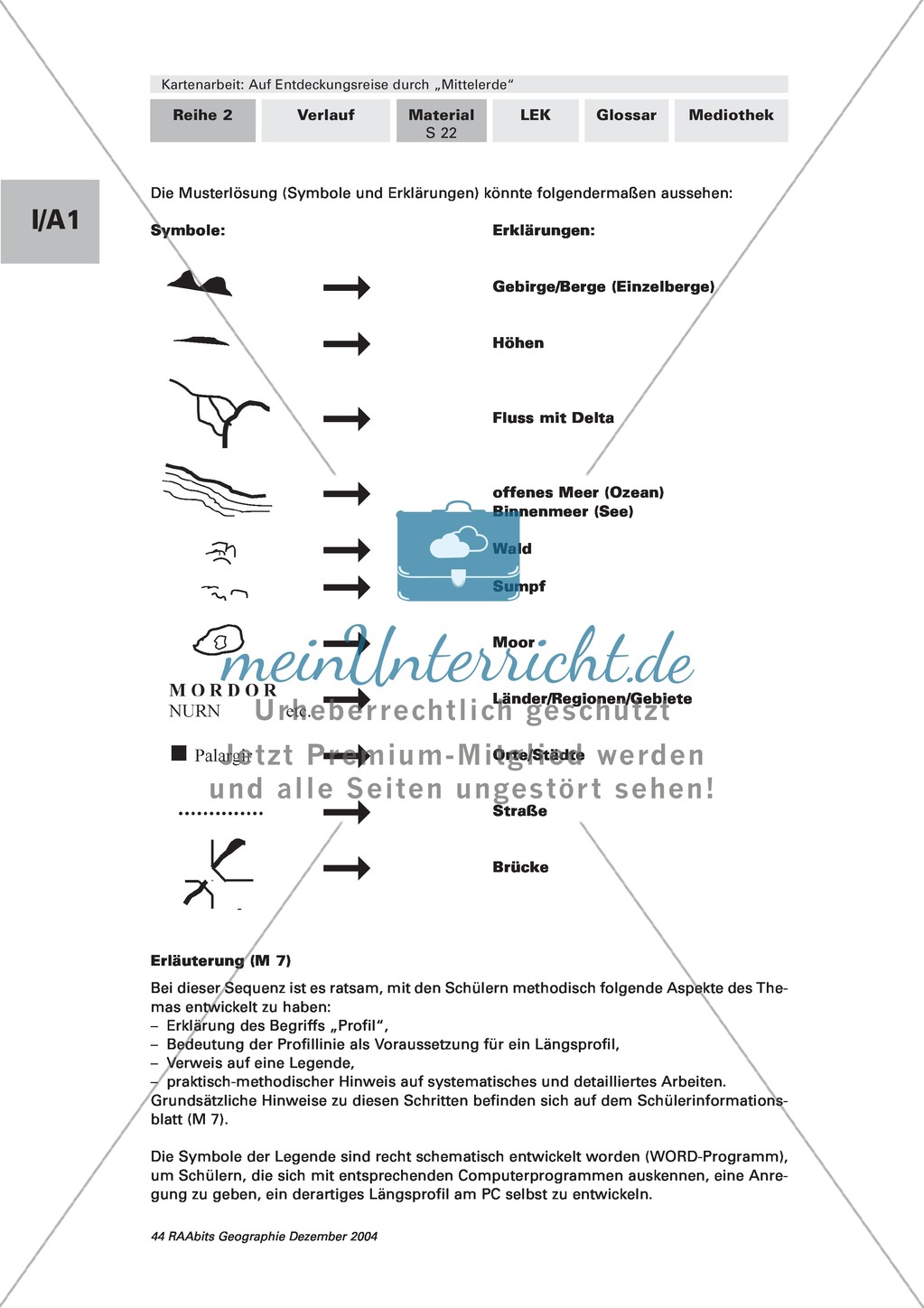 Kartenarbeit anhand der fiktiven Karte