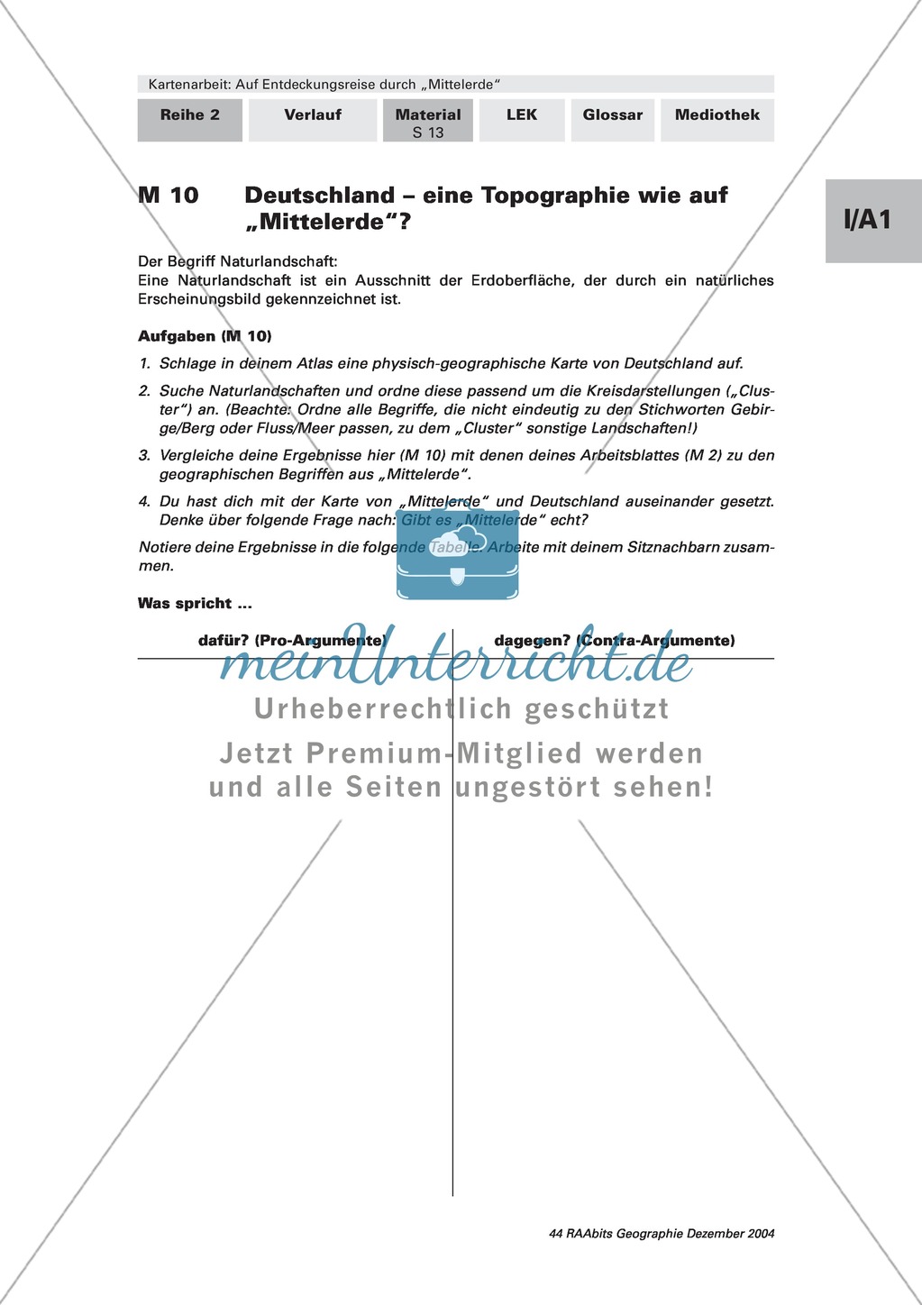 Kartenarbeit anhand der fiktiven Karte