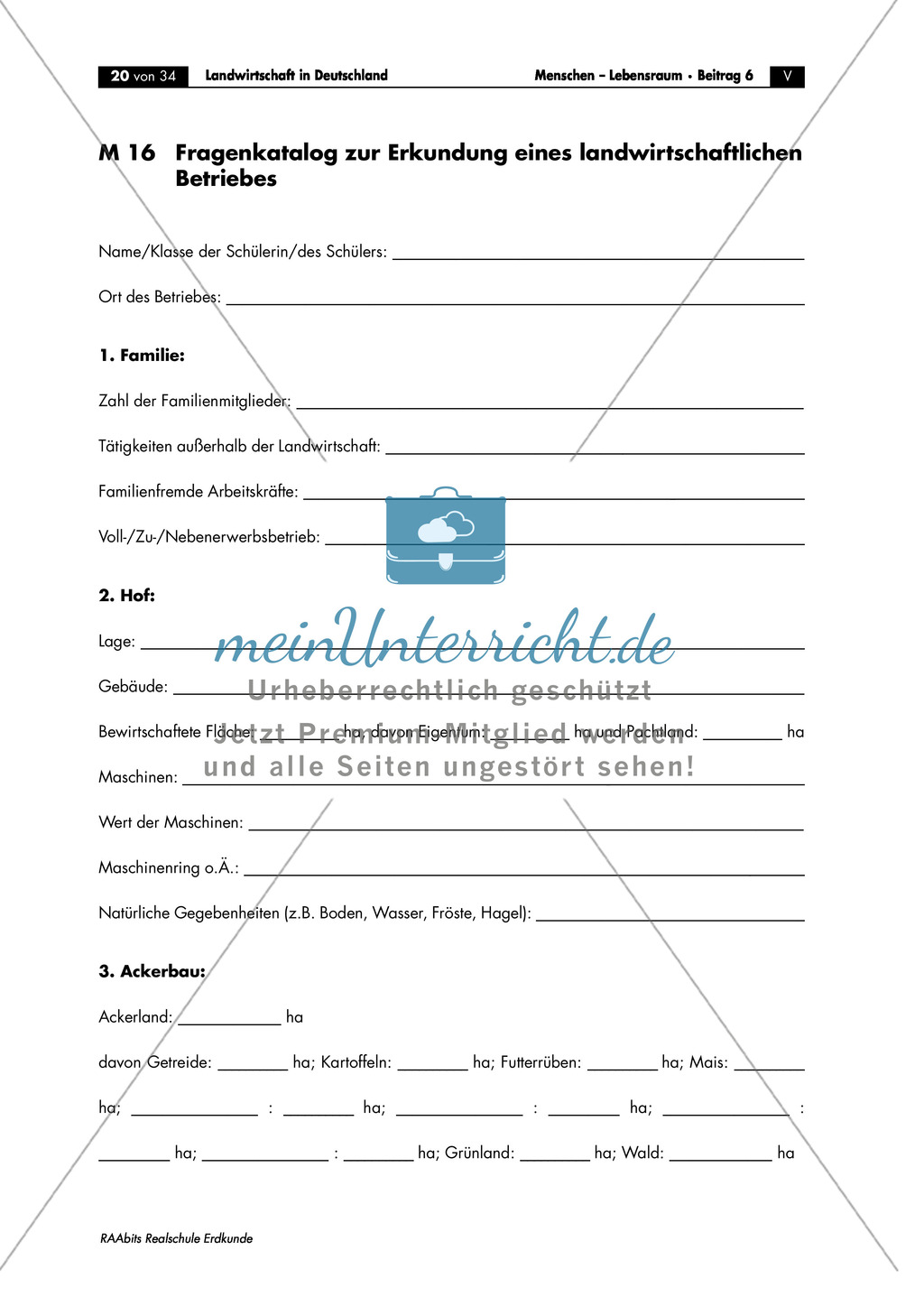 Landwirtschaft in Deutschland: Fragenkatalog zur Erkundung eines landwirtschaftlichen Betriebes Preview 1