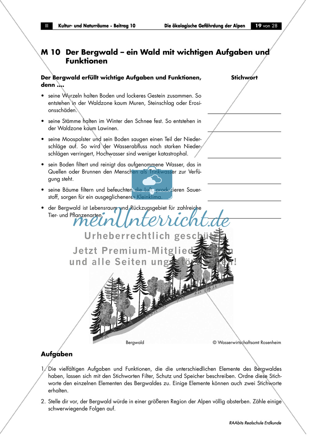 Kultur- und Naturräume: Alpen - ökologische Aufgaben und Funktionen des Bergwalds Preview 1