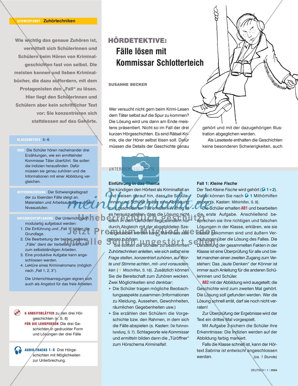 Hörkompetenzen vermitteln: Zuhörtechniken üben am Beispiel von Kriminalgeschichten Preview 1