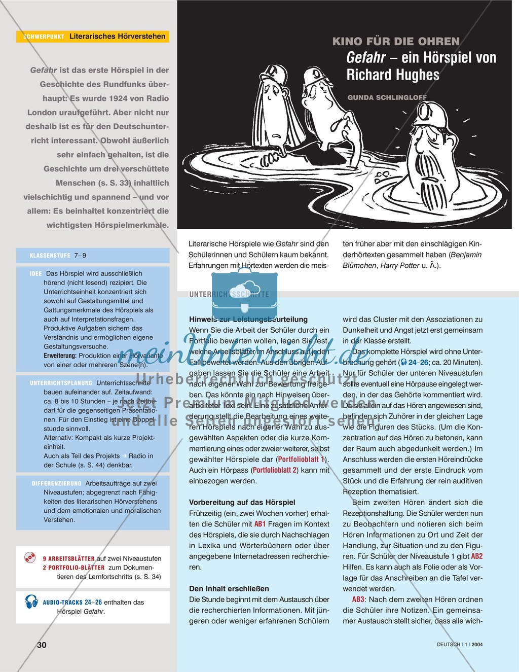 Hörkompetenzen vermitteln - literarisches Hörverstehen: Hörspielmerkmale am Beispiel des Hörspiels "Gefahr" von Richard Hughes Preview 1