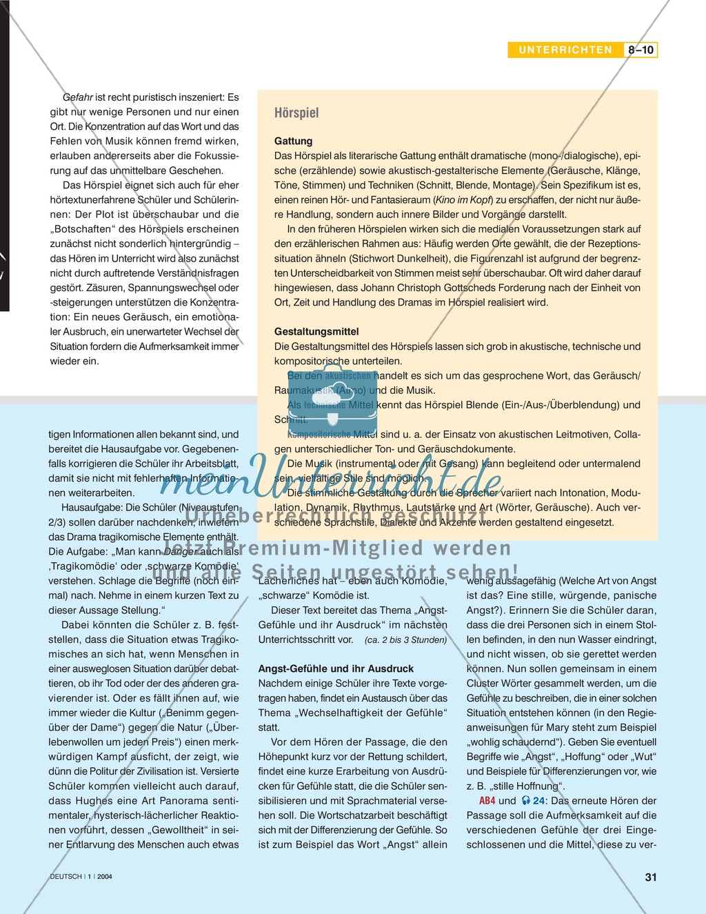 Hörkompetenzen vermitteln - literarisches Hörverstehen: Hörspielmerkmale am Beispiel des Hörspiels "Gefahr" von Richard Hughes Preview 2