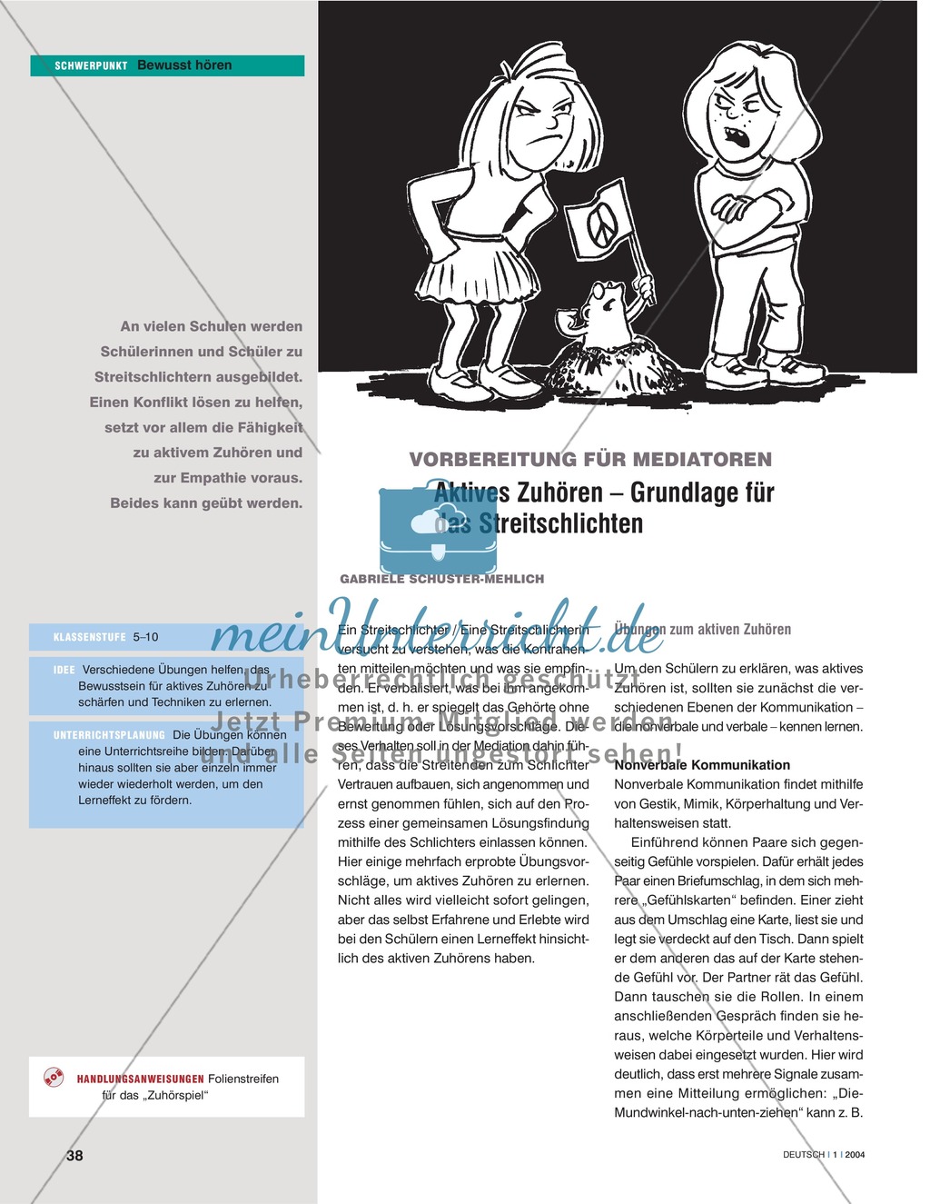 Hörkompetenzen vermitteln - bewusst hören: Aktives Zuhören als Grundlage für das Streitschlichten Preview 1