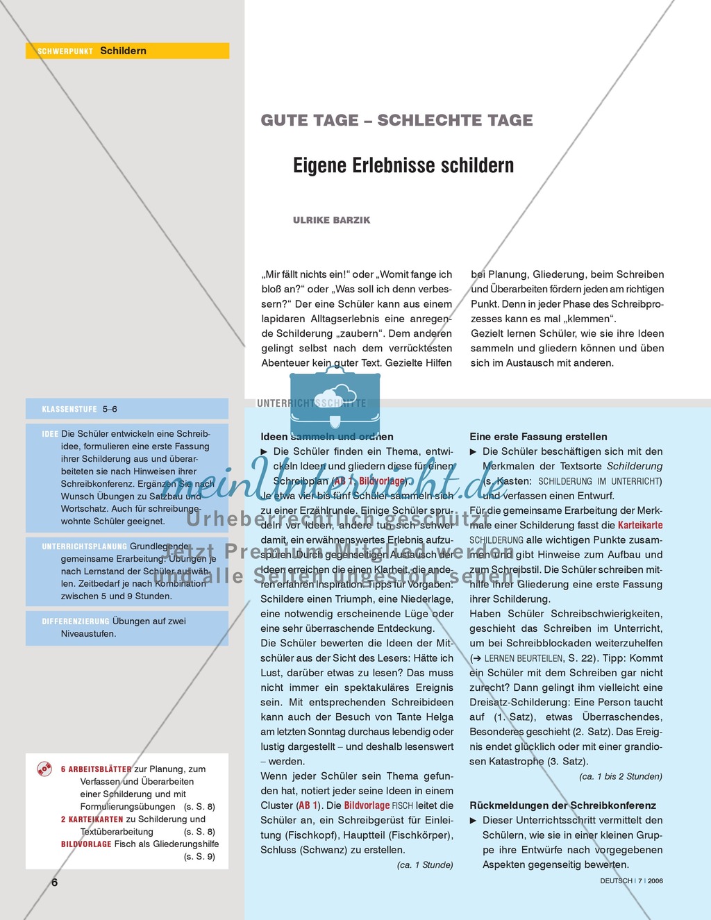 Schreiben - Schildern: Eigene Erlebnisse schildern - Ideen sammeln + ordnen Preview 1