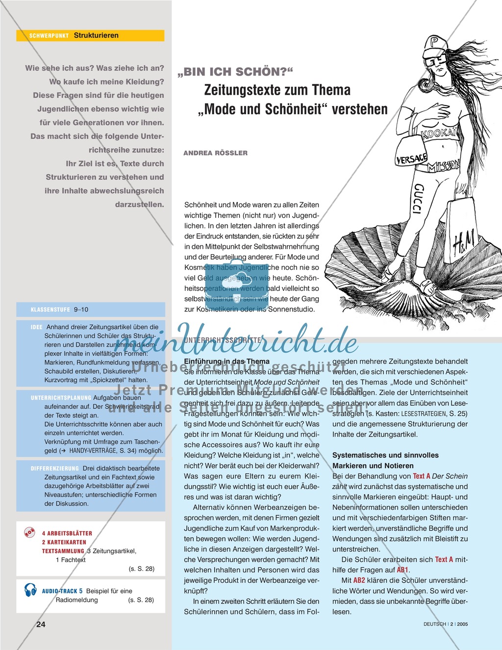 Übungen zum Strukturieren + Darstellen von Inhalten am Beispiel dreier Zeitungsartikel zum Thema