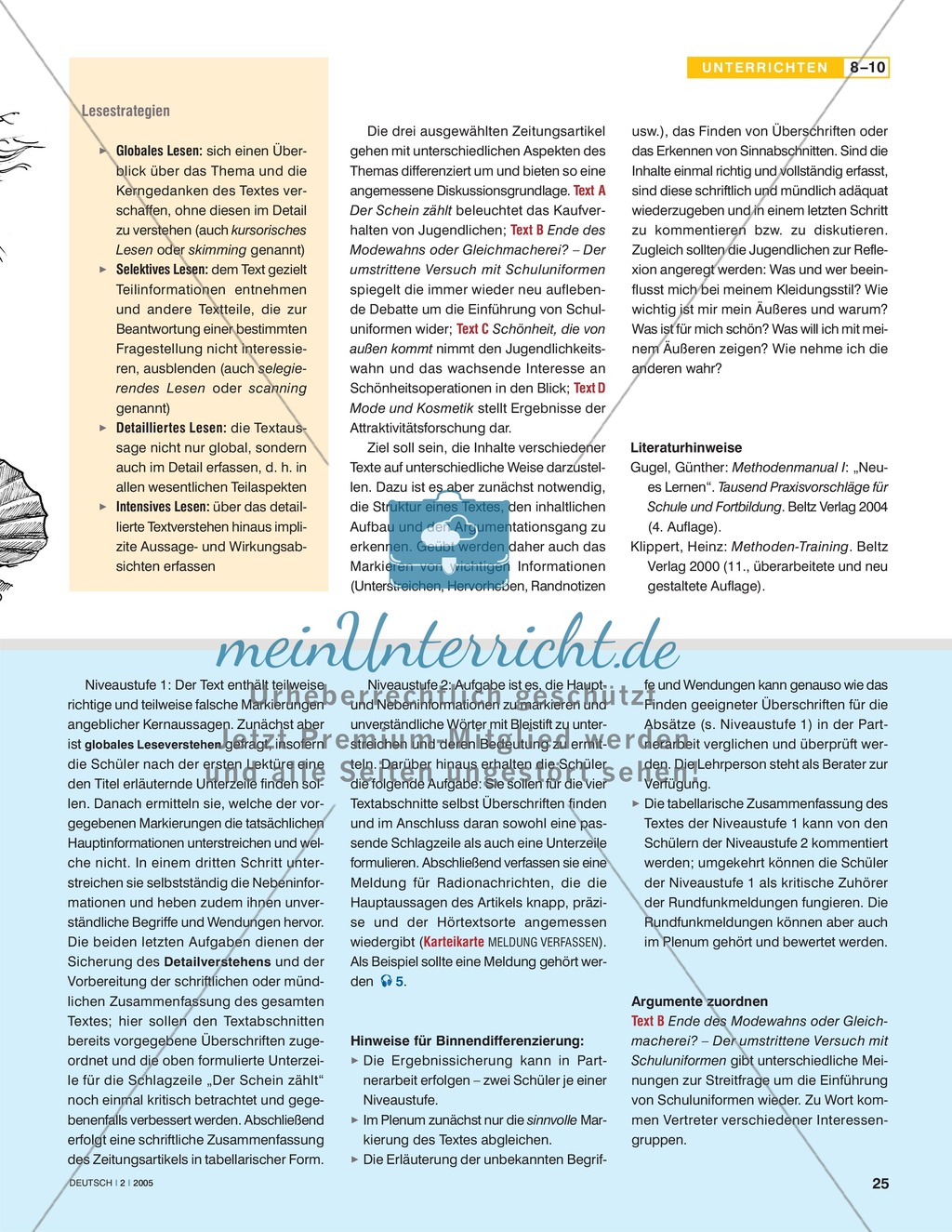 Übungen zum Strukturieren + Darstellen von Inhalten am Beispiel dreier Zeitungsartikel zum Thema