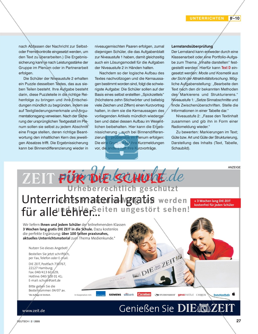 Übungen zum Strukturieren + Darstellen von Inhalten am Beispiel dreier Zeitungsartikel zum Thema