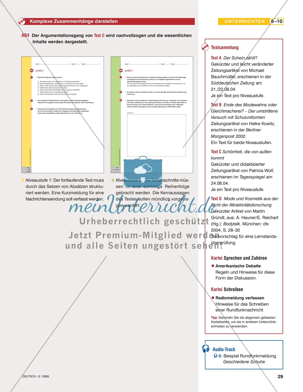 Übungen zum Strukturieren + Darstellen von Inhalten am Beispiel dreier Zeitungsartikel zum Thema