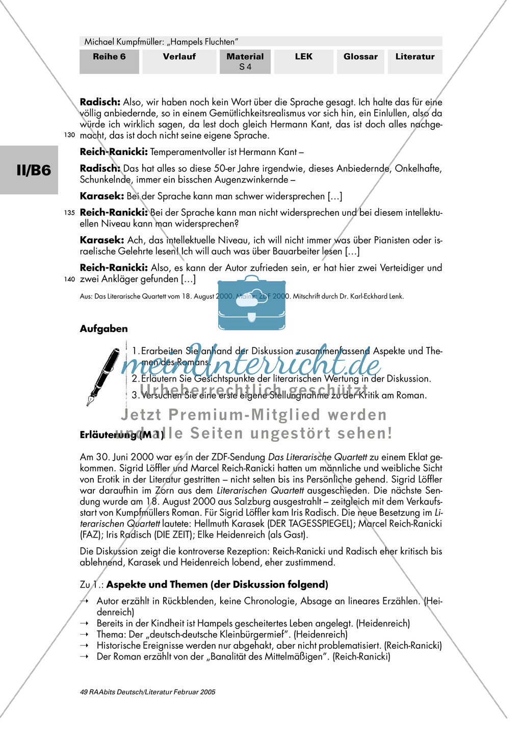 Diskussion im Literarischen Quartett zu Michael Kumpfmüller:
