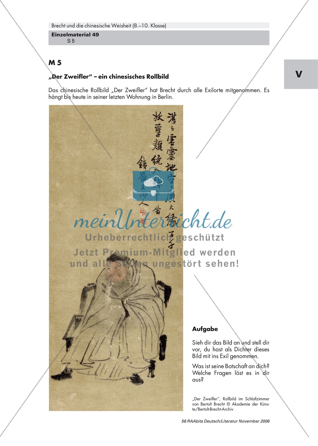 Brecht:Texte und Bilder aus dem Exil: Biografie Bertolt Brecht + Auflistung der Habseligkeiten + chinesisches Rollbild