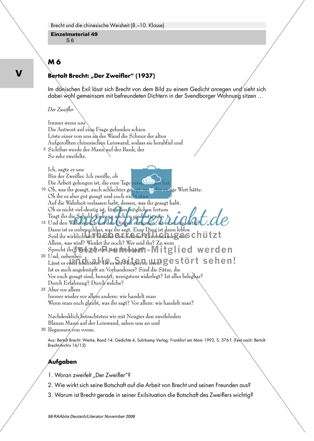 Brecht:Texte und Bilder aus dem Exil: Biografie Bertolt Brecht + Auflistung der Habseligkeiten + chinesisches Rollbild