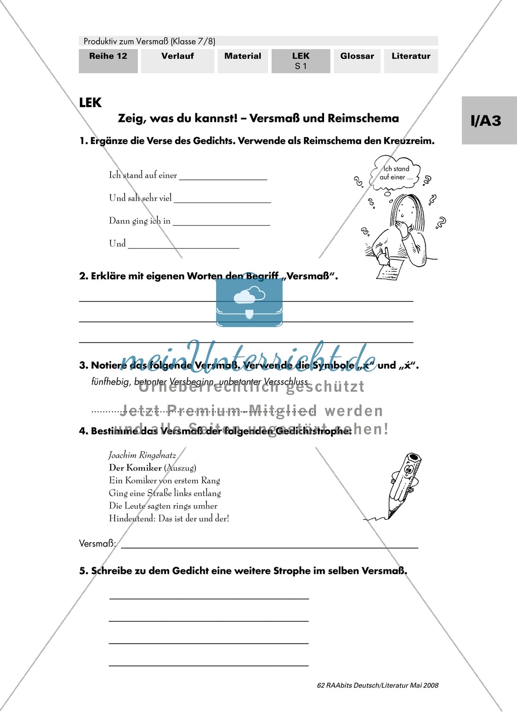Lernerfolgskontrolle: Versmaß und Reimschema Preview 1