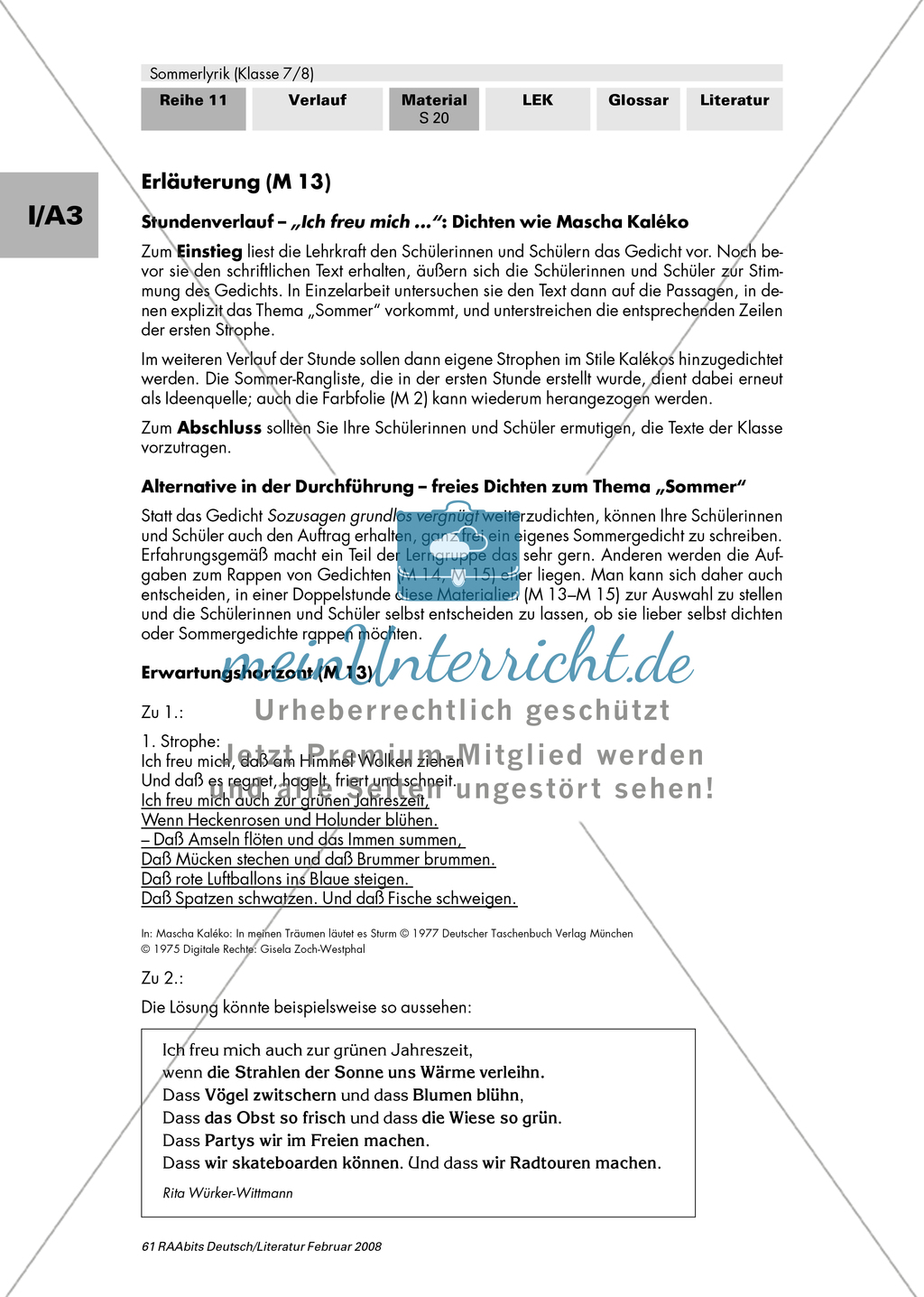 Sommerlyrik: Untersuchen des Gedichtes