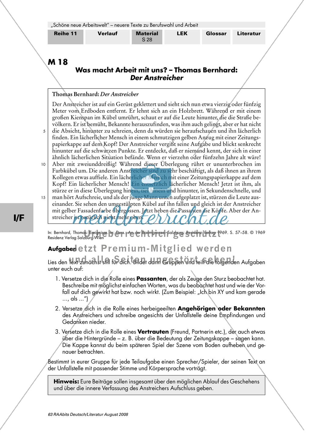 Was macht Arbeit mit uns?: Thomas Bernhard: "Der Anstreicher" + Textsignale und Strukturen erkennen + Schaubild erstellen Preview 1