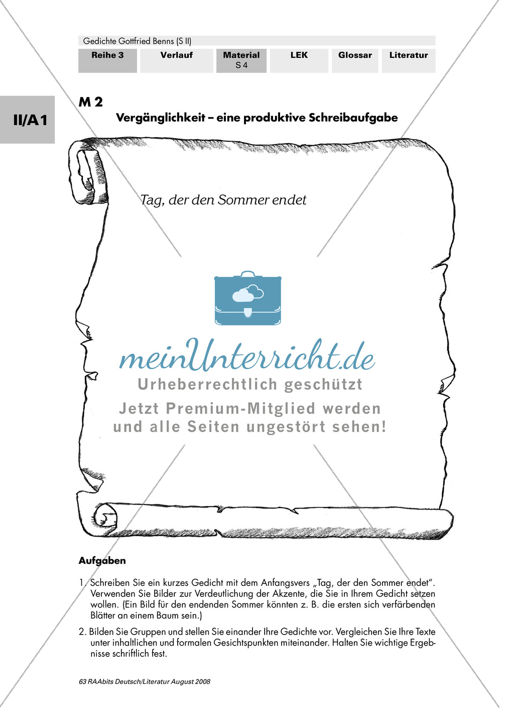 Produktive Schreibaufgabe zum Thema