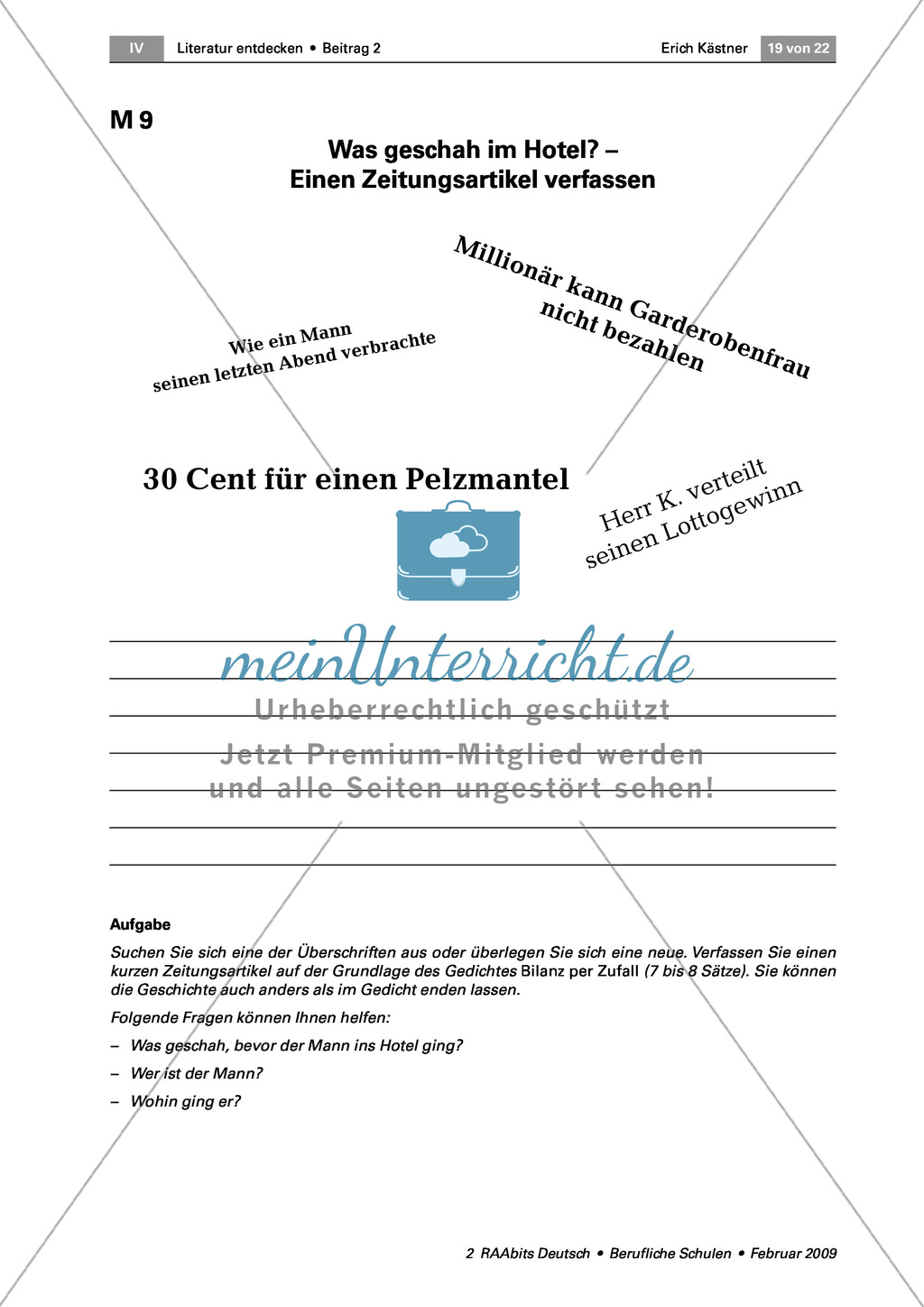 Gedicht: Erich Kästner: "Bilanz per Zufall" + Zeitungsartikel verfassen Preview 5